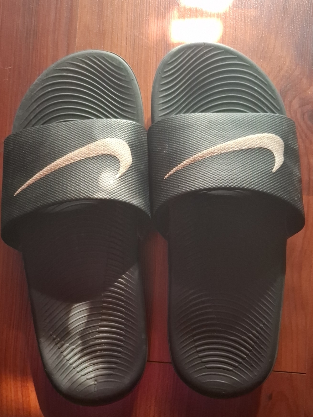 Nike Black Slides with White Swoosh